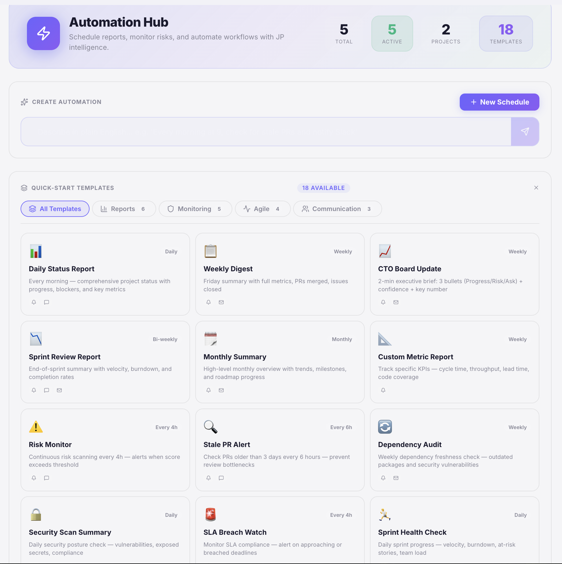 Automation Hub — 18 quick-start templates for scheduled workflows