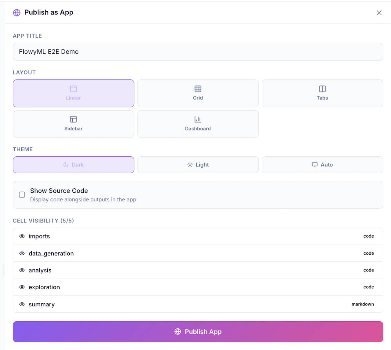 Publish as App