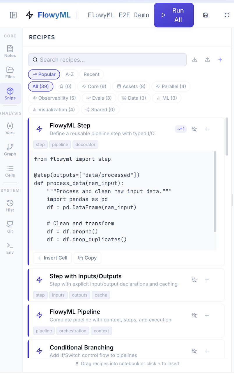 Recipes Panel